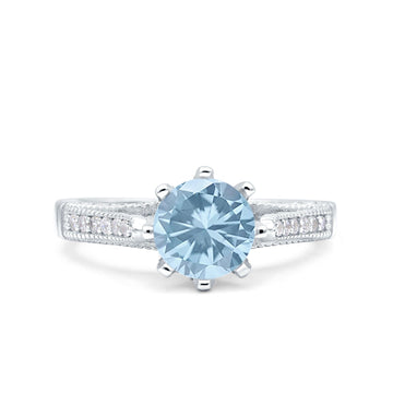 Art Deco Wedding Engagement Bridal Ring Simulated Aquamarine Cubic Zirconia 925 Sterling Silver